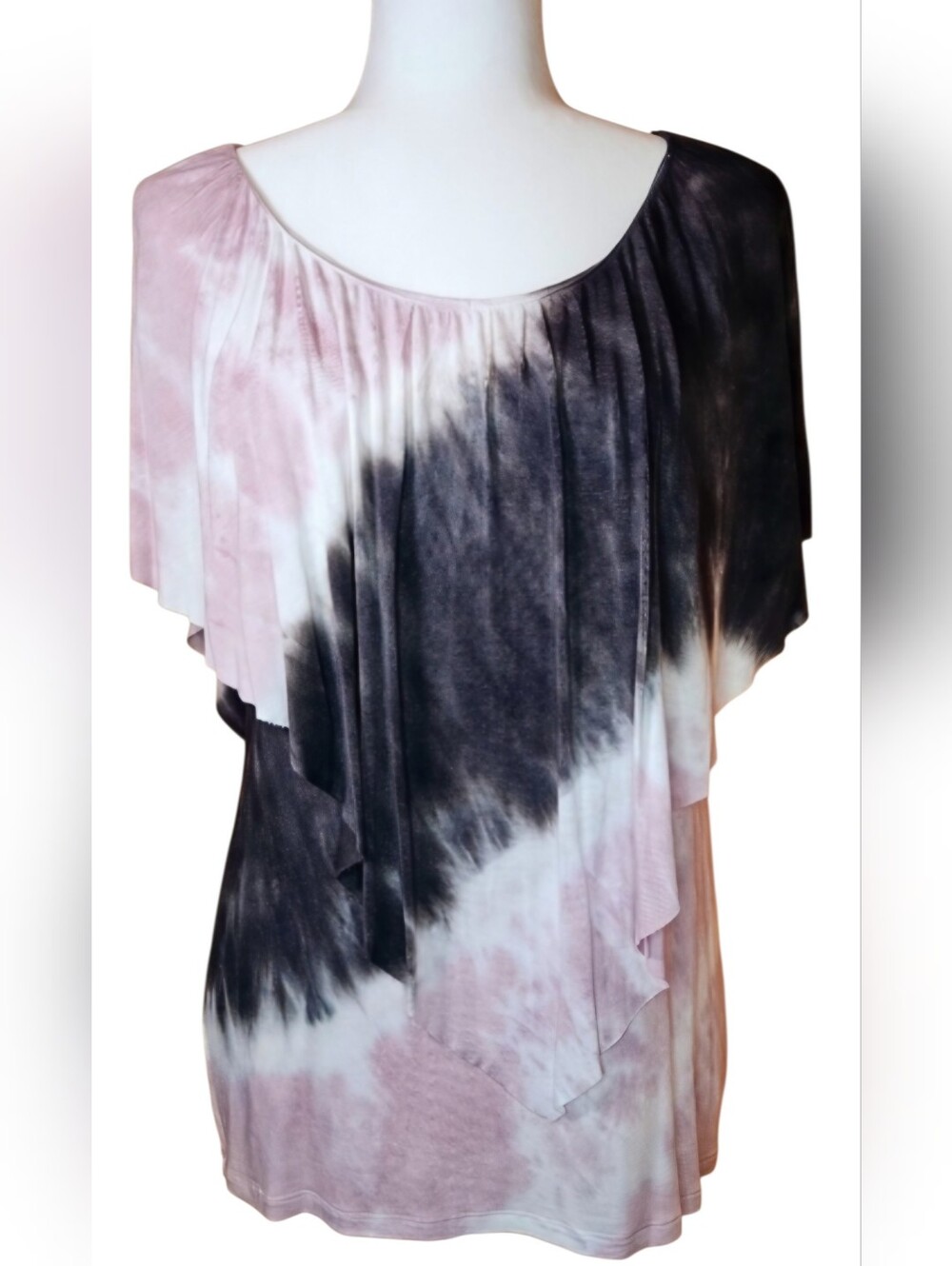 Juicy Couture Pink Gray Tie Dye Draped Poncho Overlay Top M NWOT